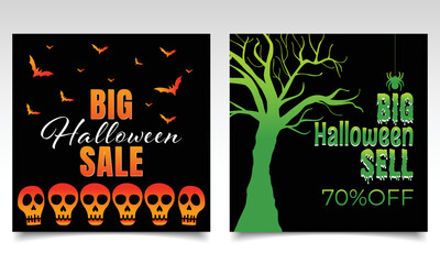 Halloween's sale banner or poster design template. Illustration of a Halloween background.