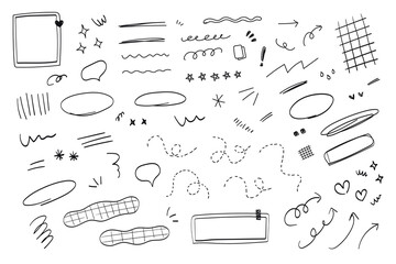 Hand drawn doodle set, black and white sketch scribble lines, text and quote decoration  © pinkbrush