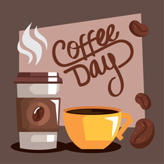 coffee day lettering with yellow cup