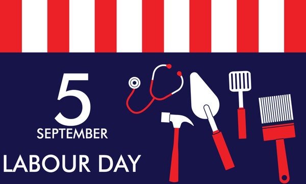 USA Labor Day Poster With People Of Different Occupations with USA Flag Over Background With Copy Space Happy Labour Day USA, 5 September