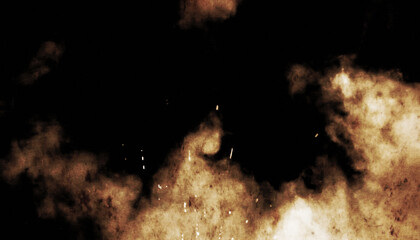 An abstract smoke background, sepia steam shapes rising like sulphur clouds, with high-speed flying particles. Studio shot.
