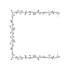 Abstract Black Simple Line Square With Leaf Leaves Frame Flowers Doodle Outline Element Vector Design Style Sketch Isolated Illustration For Wedding And Banner