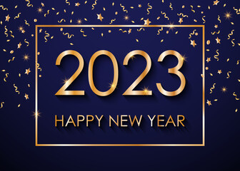 Fototapeta na wymiar 2023 Happy New Year golden text for greeting card. Vector illustration.