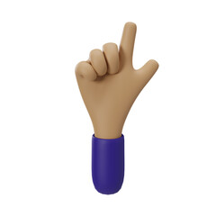Hand Gestures 3D cartoon commercial style, Blue hand signs for communication. Transparent isolated.