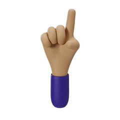 Hand Gestures 3D cartoon commercial style, Blue hand signs for communication. Transparent isolated.