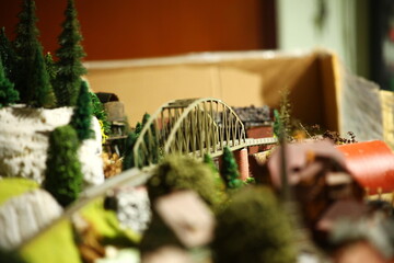 Miniature model railroad layout scene represent hobby and toy concept related idea.