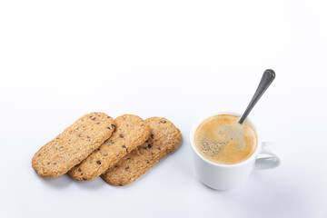simple breakfast with coffee and wholemeal chocolate chip cookies