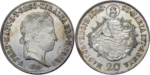AUSTRIA, HUNGARY, Ferdinand I, 20 Krajczar 1848 KB, War of Independence, aUNC