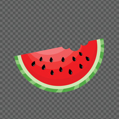 Vector Watermelon Slice with seeds isolated on transparent background. Fresh watermelon fruit design element for summer time. Fresh cut and sliced watermelon. Juicy fruit. Fruit Design Element.