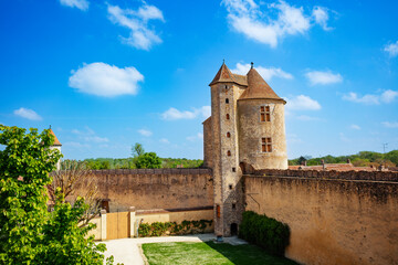 Fototapeta na wymiar Internal court with castle walls of Blandy-les-Tours, France