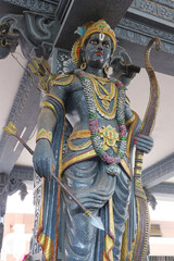 God Rama. Avatar of Vishnu. Supreme Indian God. Religious sculpture in a Hindu temple.