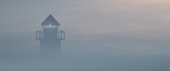 The signaling beacon is visible in the fog. Topics of navigation and geopositioning