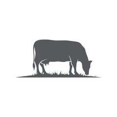 Cow or cattle Silhouette icon. Vector silhouette of cow. Farm logo design template. cattle icon on the grass. Black angus logo design template. Animal pictogram. Vector illustration