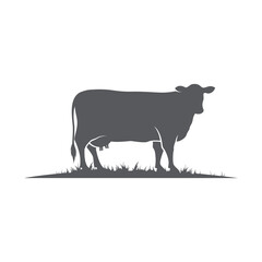 Cow or cattle Silhouette icon. Vector silhouette of cow. Farm logo design template. cattle icon on the grass. Black angus logo design template. Animal pictogram. Vector illustration