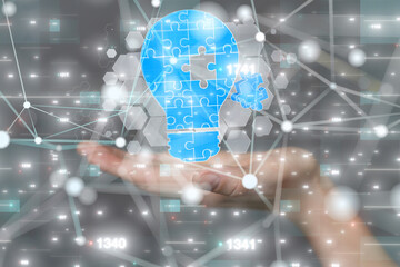 Neural network 3D illustration. Big data and cybersecurity