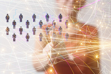 holding 3D rendering group of blue people