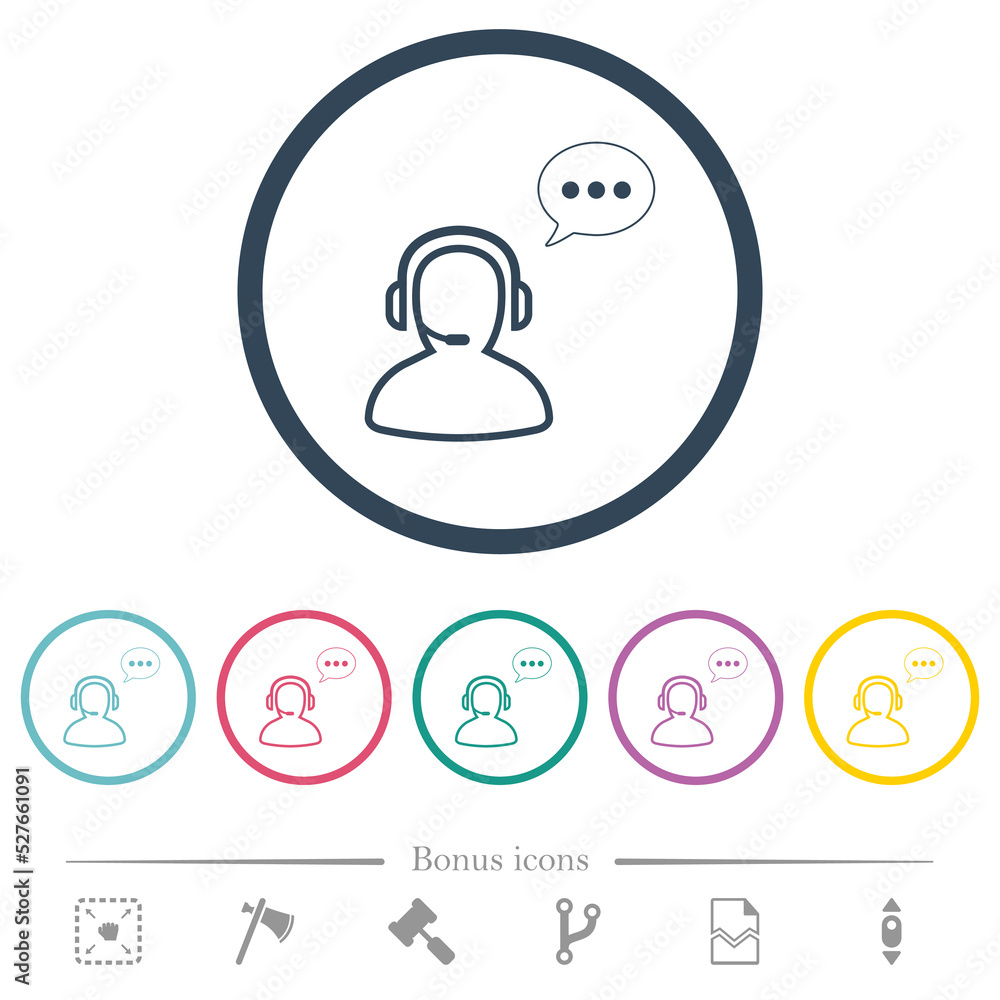 Poster talking operator active outline flat color icons in round outlines