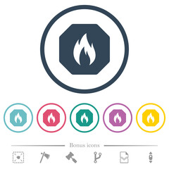 Octagon shaped natural gas sanction sign solid flat color icons in round outlines