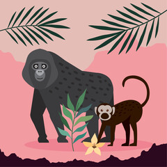 Fototapeta premium gorilla and macaque monkeys