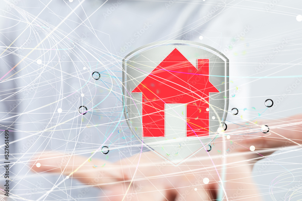 Aufkleber home data. Digital cyberspace with particles and Digital data network connections concept.