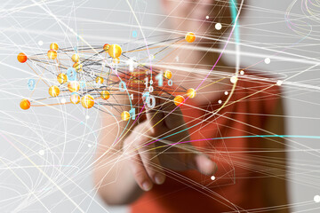 Global network. Blockchain. 3D illustration. Neural networks and artificial intelligence. Abstract  3d