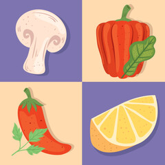 four healthy food icons