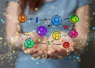 Abstract technology group and data 3d