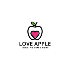 Creative apple logo with heart inside symbol and leaf icon Illustration.