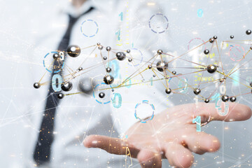 holding 3D rendering group of blue people