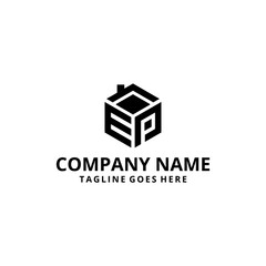 Initials E P  in the shape of a Hexagon logo vector