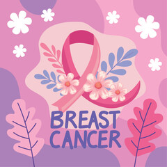 breast cancer lettering with ribbon