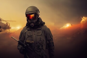 Protective suit for military tactical operations. 3d rendering. Raster illustration.