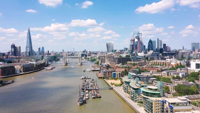 View of London and the River Thames from above on sunny day
