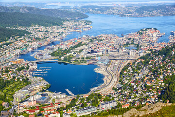Bergen city aerial view at summer, Norway