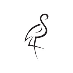 Logo design of long-legged bird or flamingo. Logo with lines, abstract and simple.