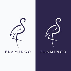 Logo design of long-legged bird or flamingo. Logo with lines, abstract and simple. - obrazy, fototapety, plakaty