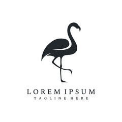 Logo design of long-legged bird or flamingo. Logo with lines, abstract and simple.