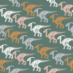 Seamless vector pattern with dinosaur skeleton. 