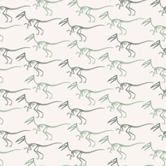 Seamless vector pattern with dinosaur skeleton. 