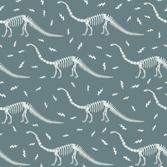 Seamless vector pattern with dinosaur skeleton. 