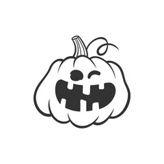 Funny Halloween pumpkin face with teeth. Hand drawn cartoon autumn character