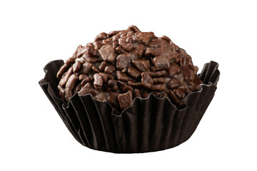 Typical brazilian brigadeiro isolated on black background.