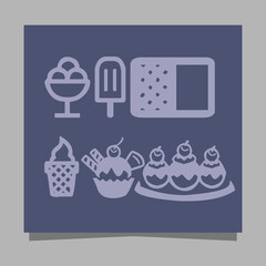 Ice cream icons of various shapes drawn on paper are perfect for depicting something sweet related to ice cream in flyers, logos, banners and others.