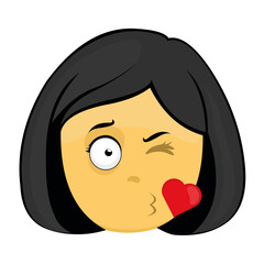 Vector illustration of yellow woman emoji giving a kiss in the shape of a heart