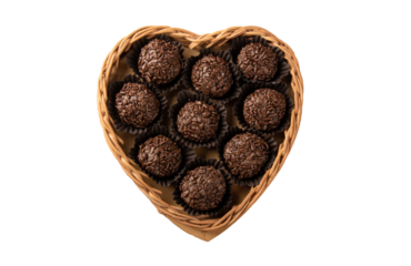 Brigadeiro.Traditional brazilian sweet chocolate in heart shaped basket.