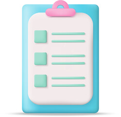Clipboard Check List Realistic Icon 3d Graphic Illustration on Transparent Background