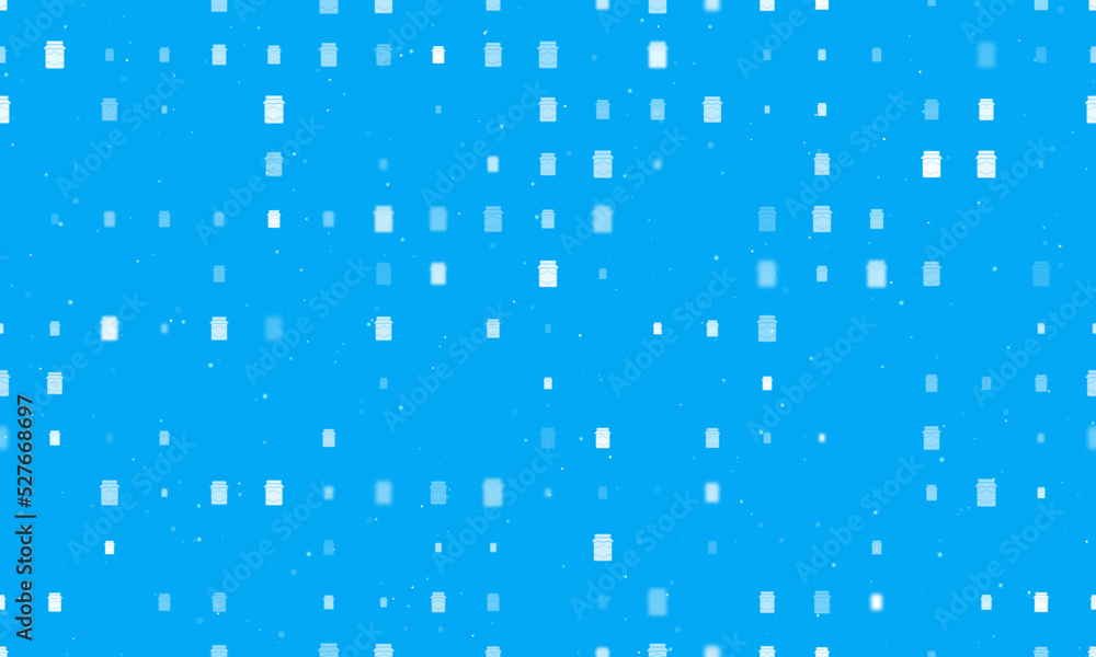 Poster seamless background pattern of evenly spaced white jar of jam symbols of different sizes and opacity