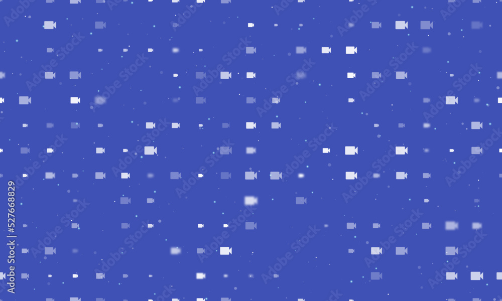 Poster seamless background pattern of evenly spaced white video camera symbols of different sizes and opaci