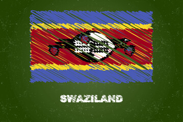 Swaziland flag with chalk effect on green chalkboard, hand drawing country flag, flag for kids, classroom material