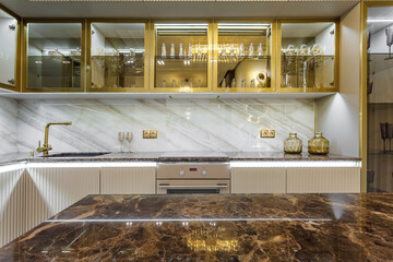 Luxury Kitchen Design, italian marble and granite countertop - 527668825